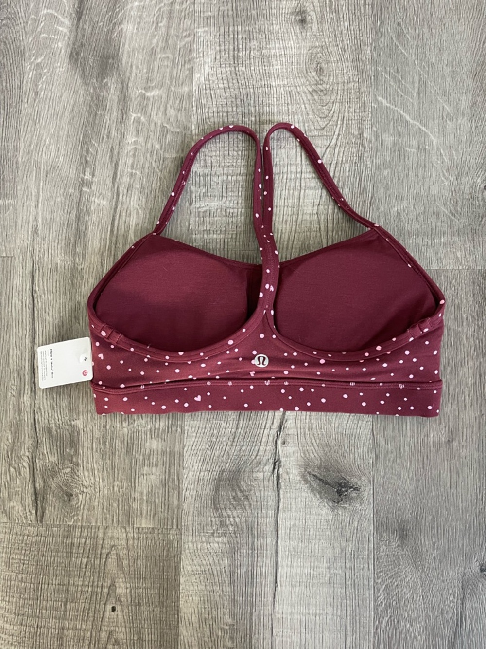 NWT lululemon Flow Y Bra Nulu Heart Scatter Dot Print Candy Cloud Burgundy Bay 8 - Picture 4 of 6